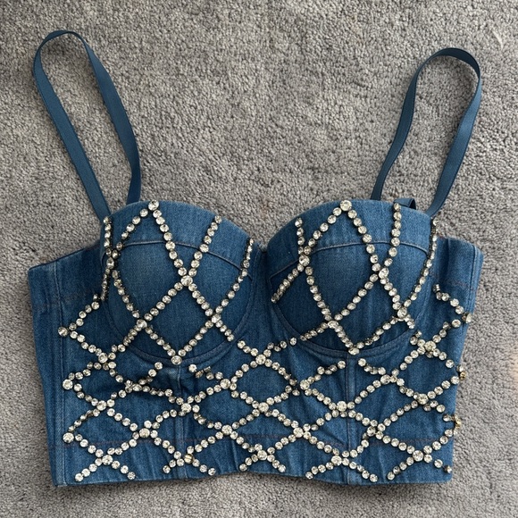 Embellished Denim Bustier Top - Picture 1 of 4